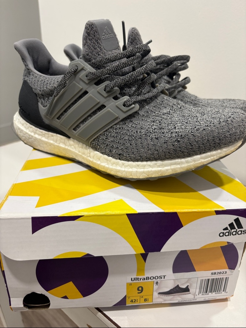 adidas Grey Knit UltraBOOST Running Shoes
